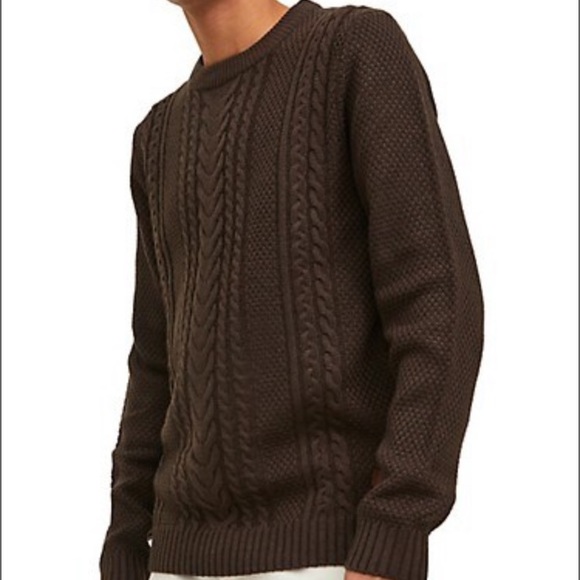 NWT Jack & Jones Brown Cable-Knit Crewneck Sweater Size Large - Picture 3 of 5